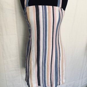 NWT Forever 21 Striped Tank style square neck  Linen Blend mini dress size S